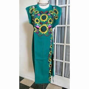 MEXICANA Midi Dress with Colorful Floral Embroidery